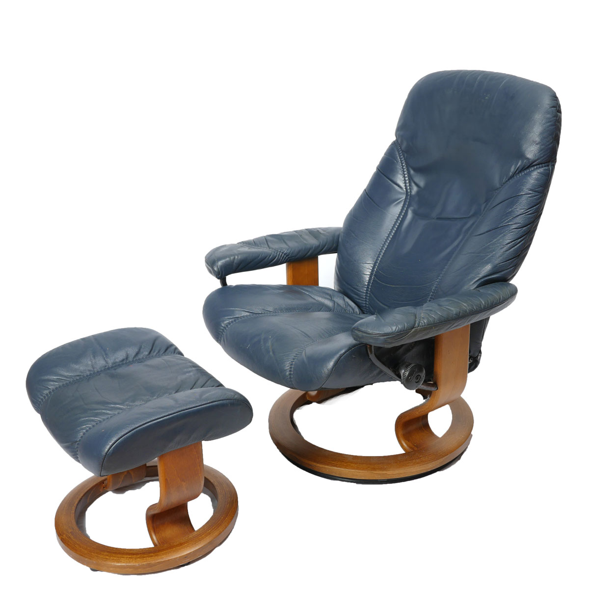 Appraisal: BLUE EKORNES STRESSLESS CHAIR OTTOMAN Swedish Ekornes Stressless armchair ottoman