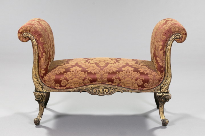 Appraisal: Louis XV-Style Giltwood Window Seat the tall out-scrolled arms with