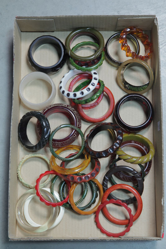 Appraisal: THIRTY-FIVE BRACELETS Some bakelite some lucite some celluloid Most carved