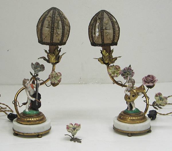 Appraisal: A pair of French porcelain marble and gilt brass boudoir