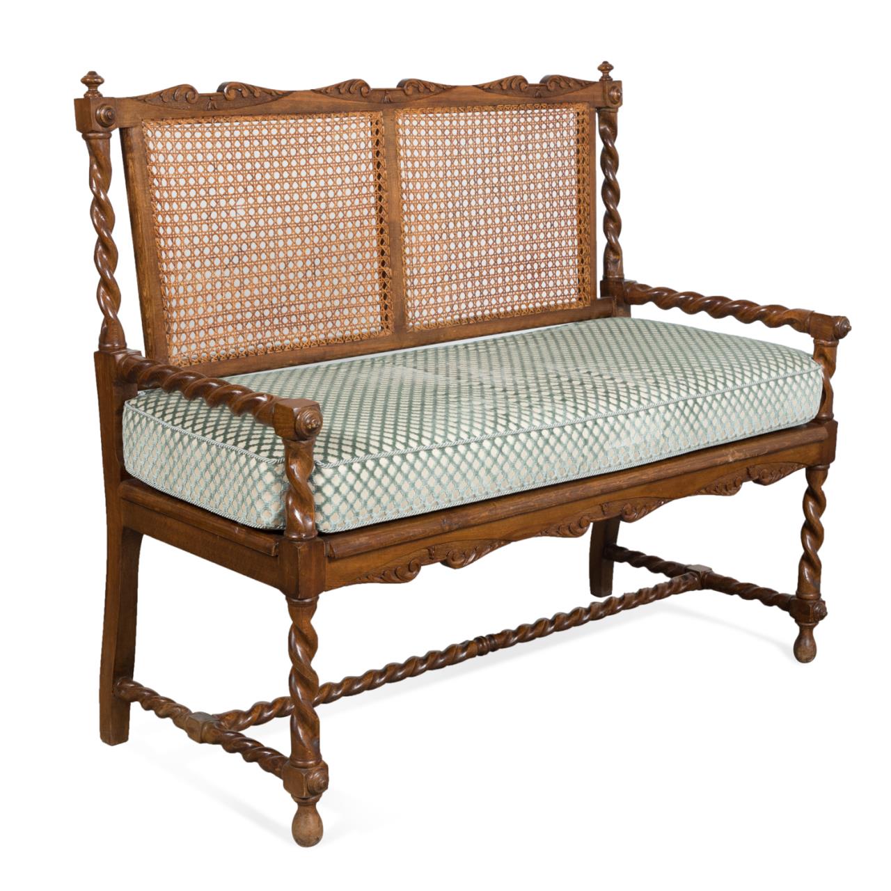 Appraisal: JACOBEAN STYLE CANE BACK OAK SETTEE English Jacobean style oak