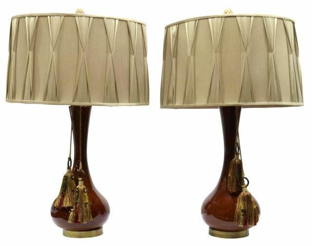 Appraisal: pair Large ceramic table lamps long neck over rounded body