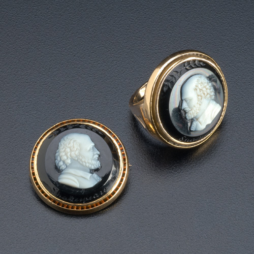 Appraisal: Hardstone cameo portrait ring and broach of William Shakespeare th