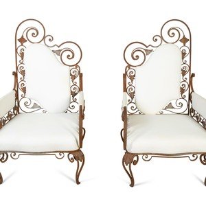 Appraisal: A Pair of Mid- Century Wrought Iron Armchairs RICHARD HIMMEL