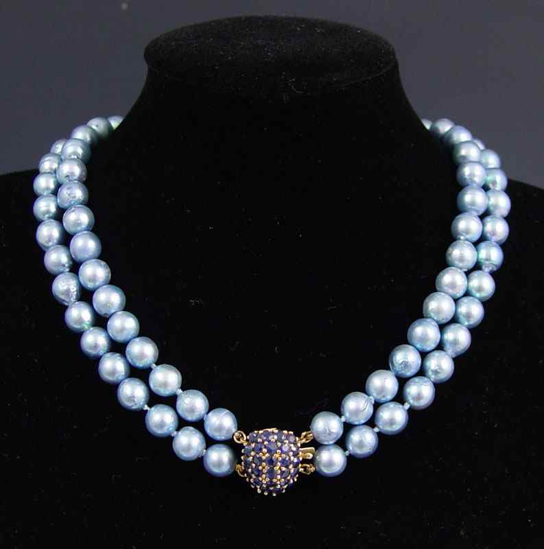 Appraisal: K DOUBLE STRAND BLUE CULTURED PEARLS Double strand of -