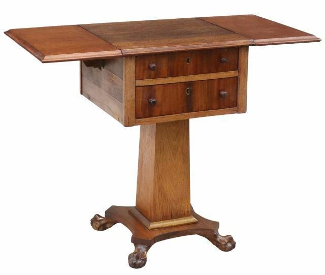 Appraisal: American Empire mahogany drop-leaf side table stand th c top