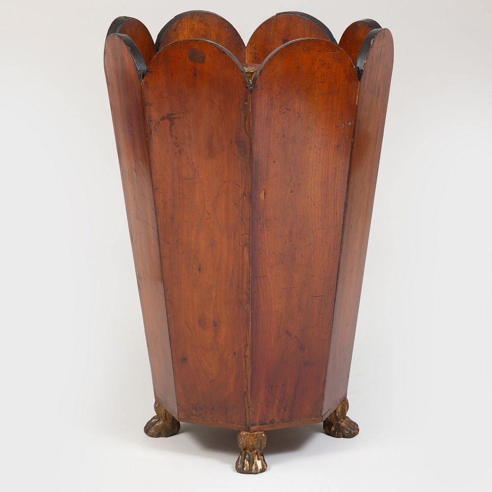 Appraisal: Large Mahogany and Parcel-Gilt Faceted Bucket and Cover x in