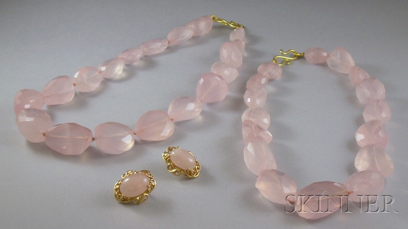 Appraisal: Rose Quartz Suite composed of faceted beads kt gold clasp