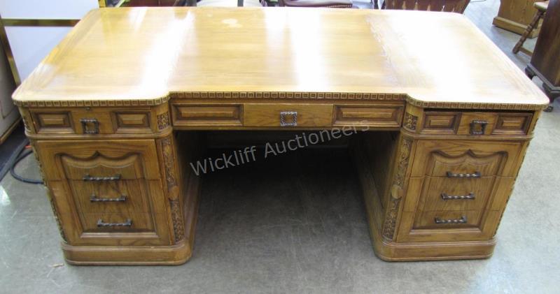 Appraisal: A Romweber Viking oak executive desk R- x x h