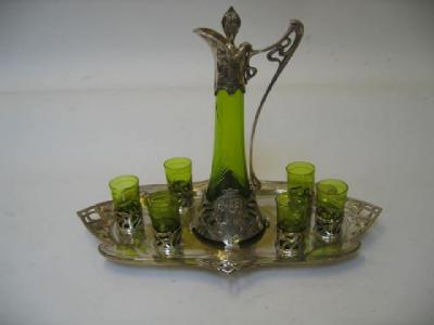 Appraisal: A WMF ART NOUVEAU LIQUEUR SET comprising shaped oval tray