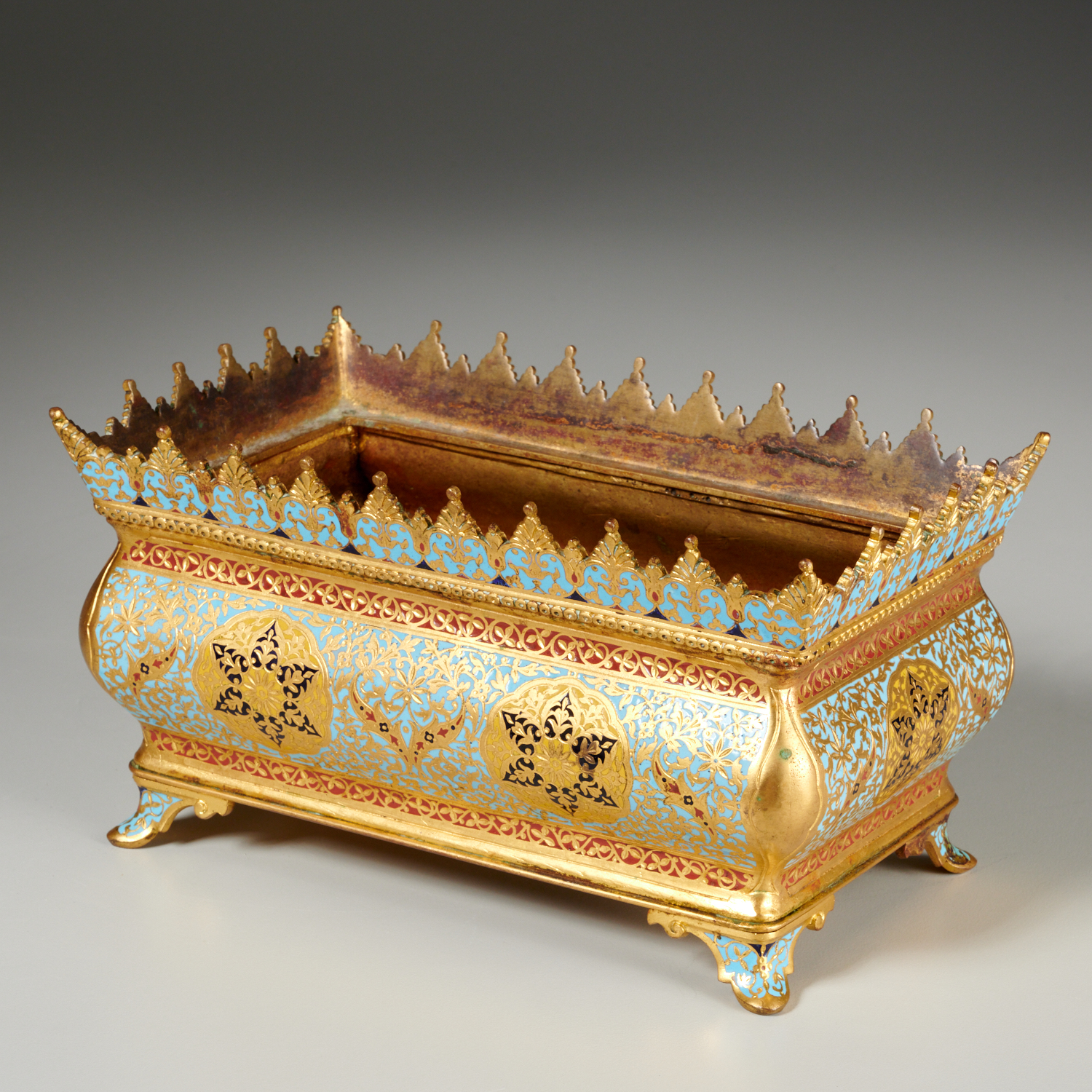 Appraisal: CONTINENTAL BRONZE AND CHAMPLEVE ENAMEL JARDINIERE Late th c probably