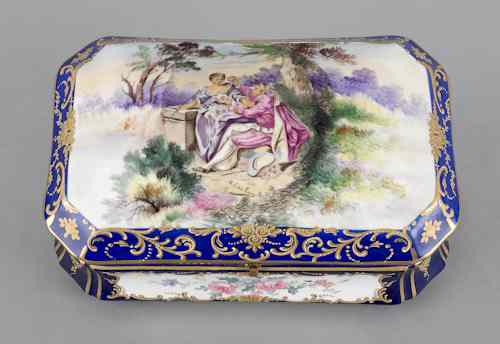 Appraisal: French painted porcelain dresser box th c h w