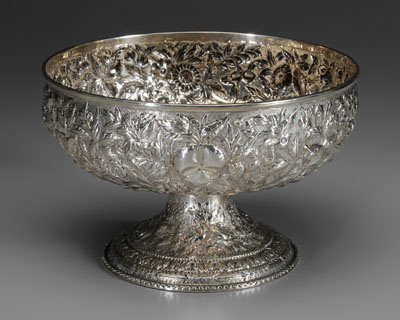 Appraisal: Kirk coin silver repousse footed bowl floral repousse decoration foot