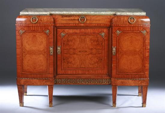 Appraisal: LOUIS XVI STYLE BURLED WOOD MARBLE-TOP BUFFET th century with