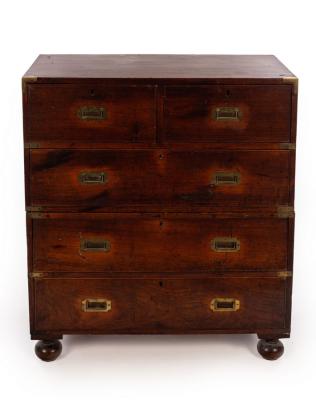 Appraisal: A th Century mahogany campaign chest of three long and