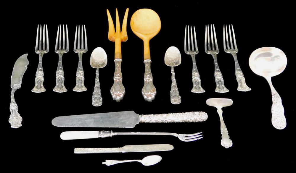 Appraisal: STERLING Seventeen pieces of flatware and serving ware with ornate