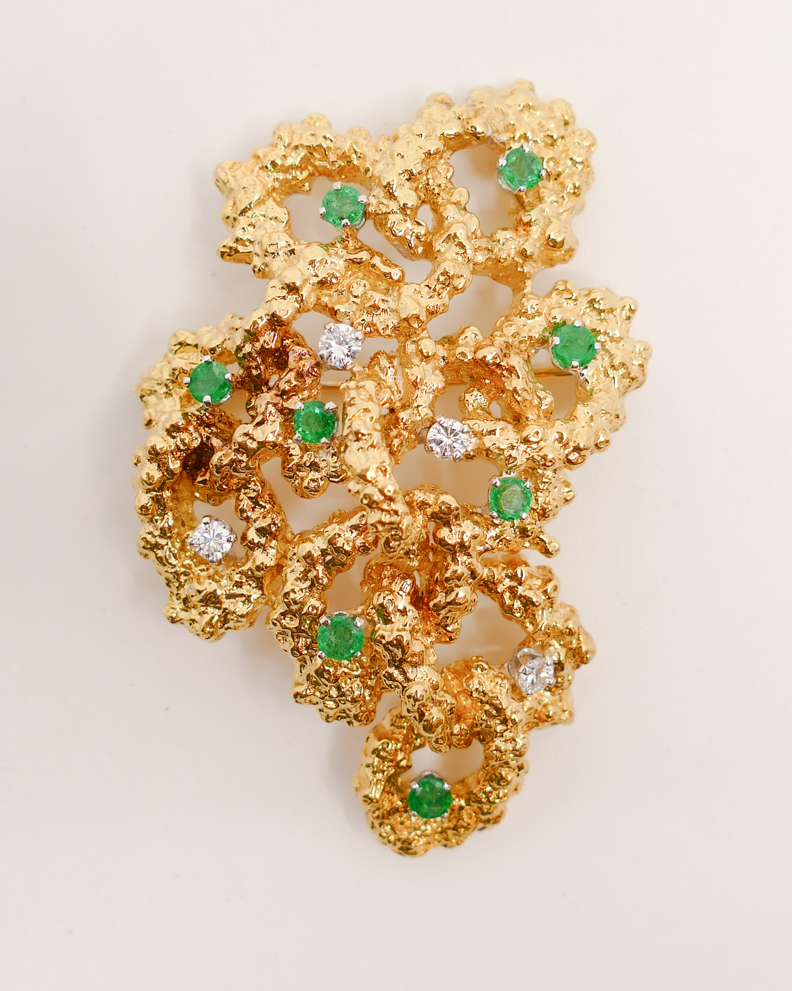 Appraisal: K Modernist Brooch with Emeralds and Diamonds Measures x ''