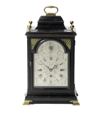 Appraisal: An interesting ebonised quarter chiming table clock of small size