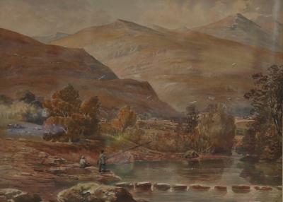 Appraisal: th Century English School Fishermen in the Lake District watercolour