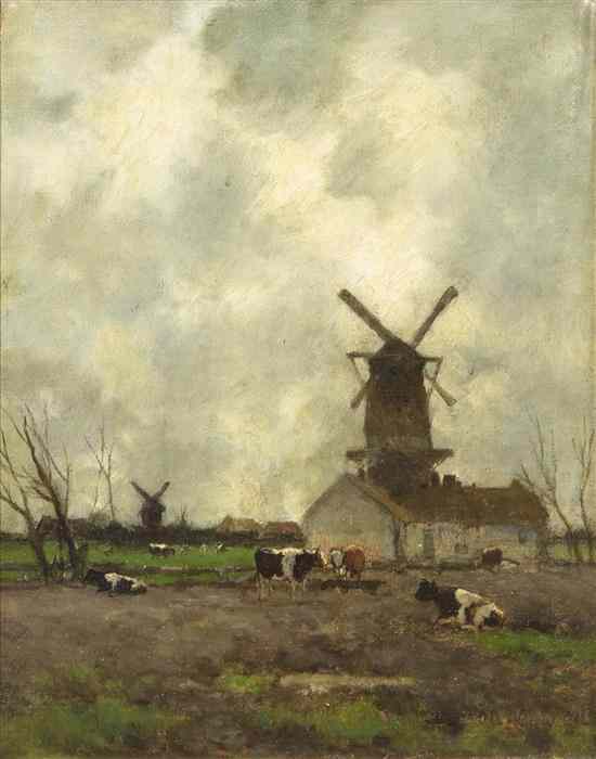 Appraisal: Jan Hendrik Weissenbruch Dutch - Windmills oil on canvas laid