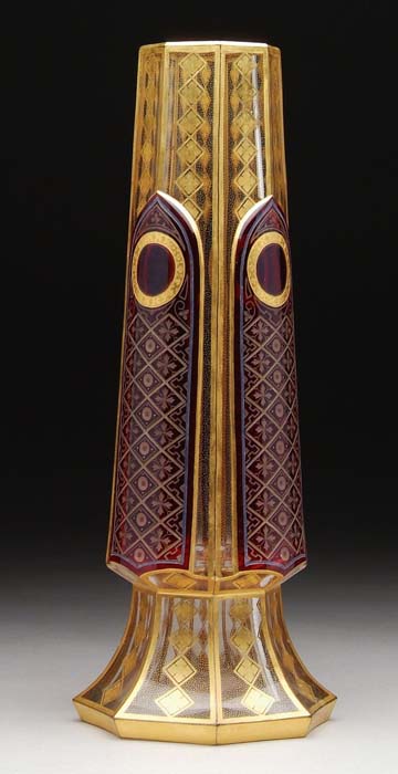 Appraisal: MOSER CUT OVERLAY DECORATED GLASS VASE Clear to ruby in