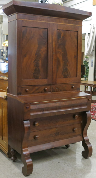 Appraisal: MAHOGANY SECRETARY BOOKCASE American Late Classicism style c - in