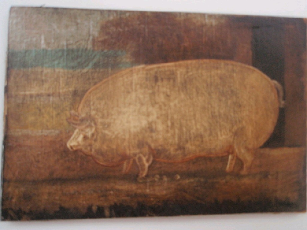 Appraisal: A modern naive portrait of a pig oil on ply