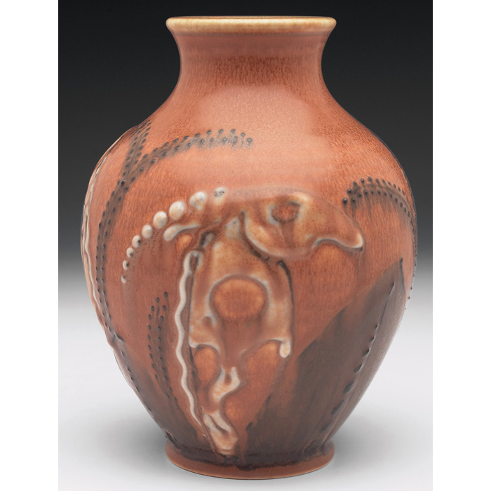 Appraisal: Fine Rookwood vase bulbous shape under a mottled brown matte