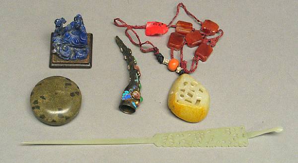 Appraisal: A group of small jade and hardstone decorations Comprising one