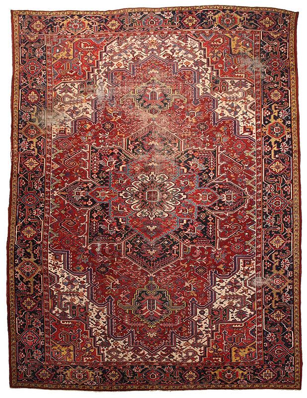 Appraisal: Heriz Carpet Persian circa red ground central multilayered medallion geometric