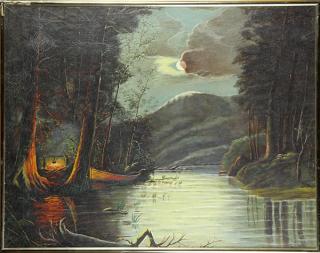 Appraisal: Painting Full Moon on the River American School th century