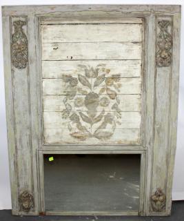 Appraisal: French painted trumeau mirror with carved fruit garland French painted