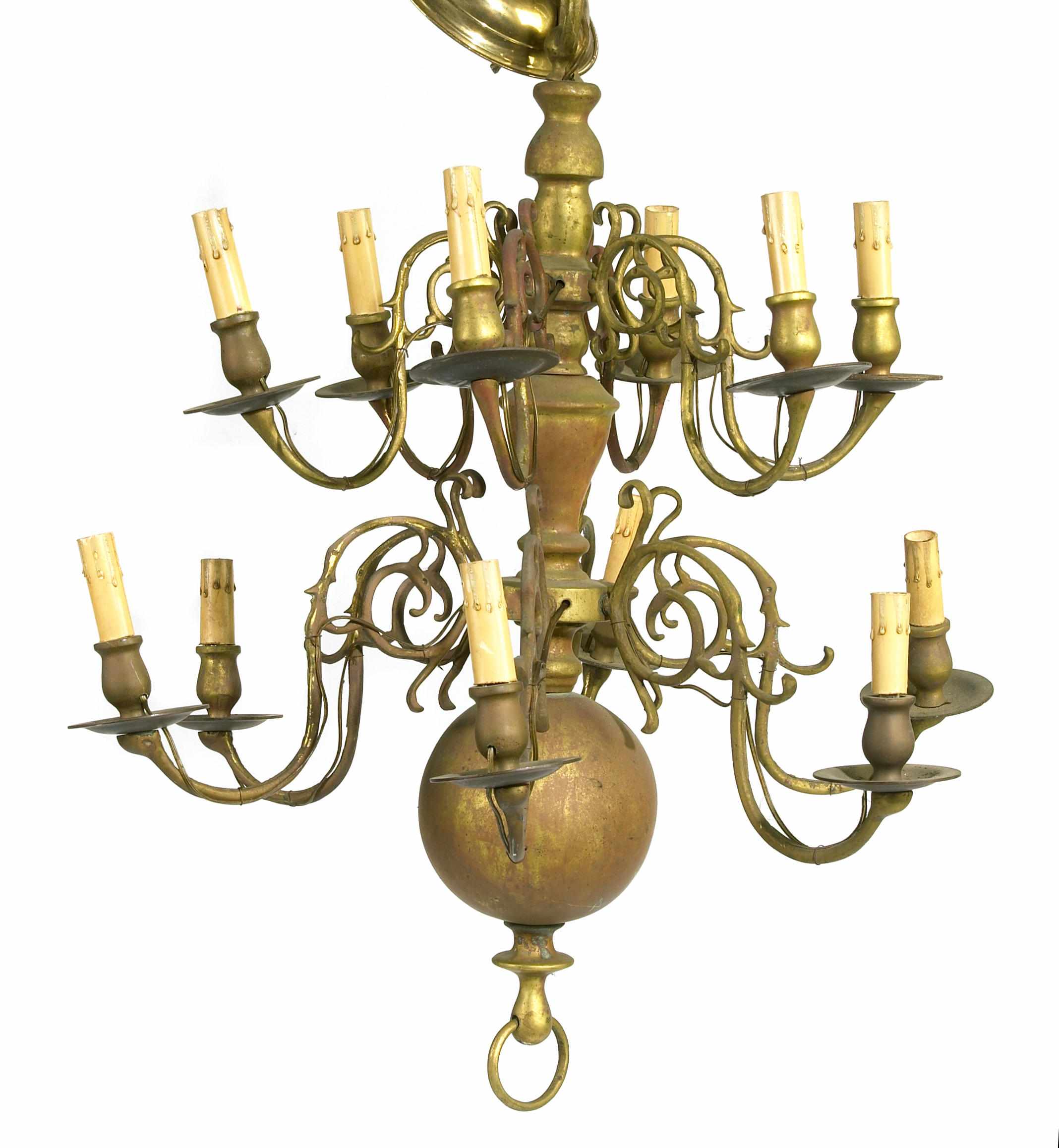 Appraisal: A Dutch Baroque style brass twelve light chandelier height in