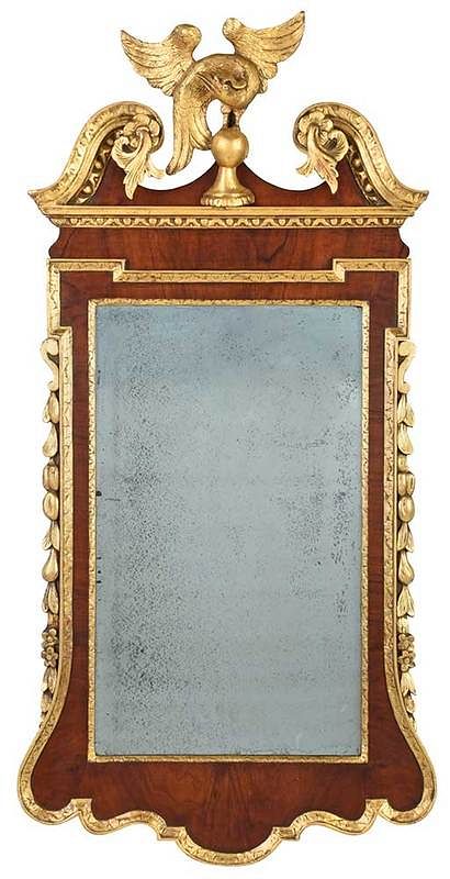 Appraisal: Chippendale Style Walnut and Parcel Gilt Mirror th century scrolled