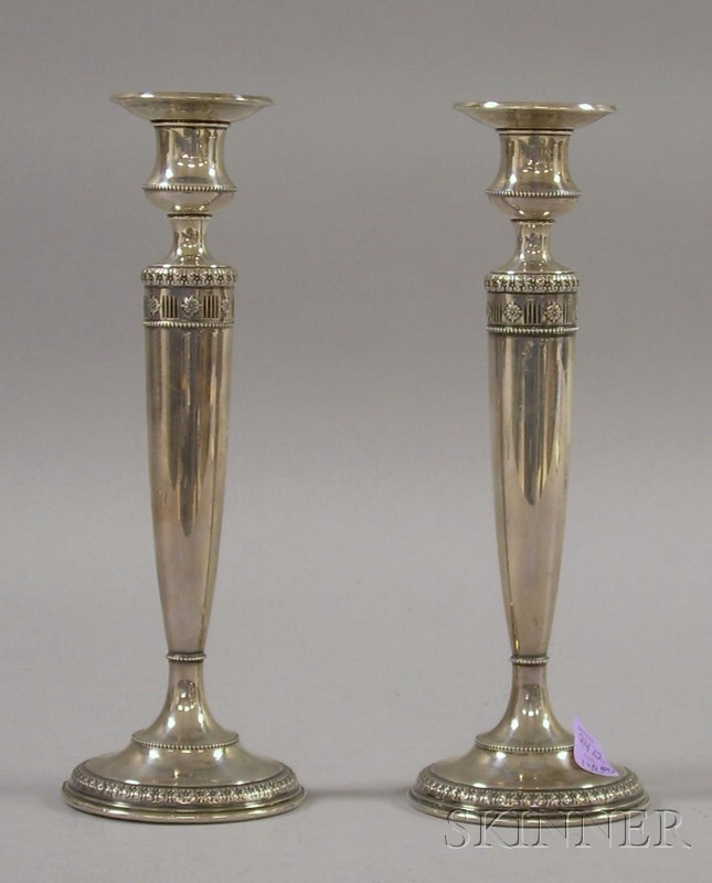 Appraisal: Pair of Mathews Co Sterling Silver Tall Weighted Candlesticks