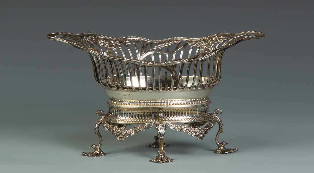 Appraisal: George III Sterling Cake Basket Stand Grapes wheat sheaves design