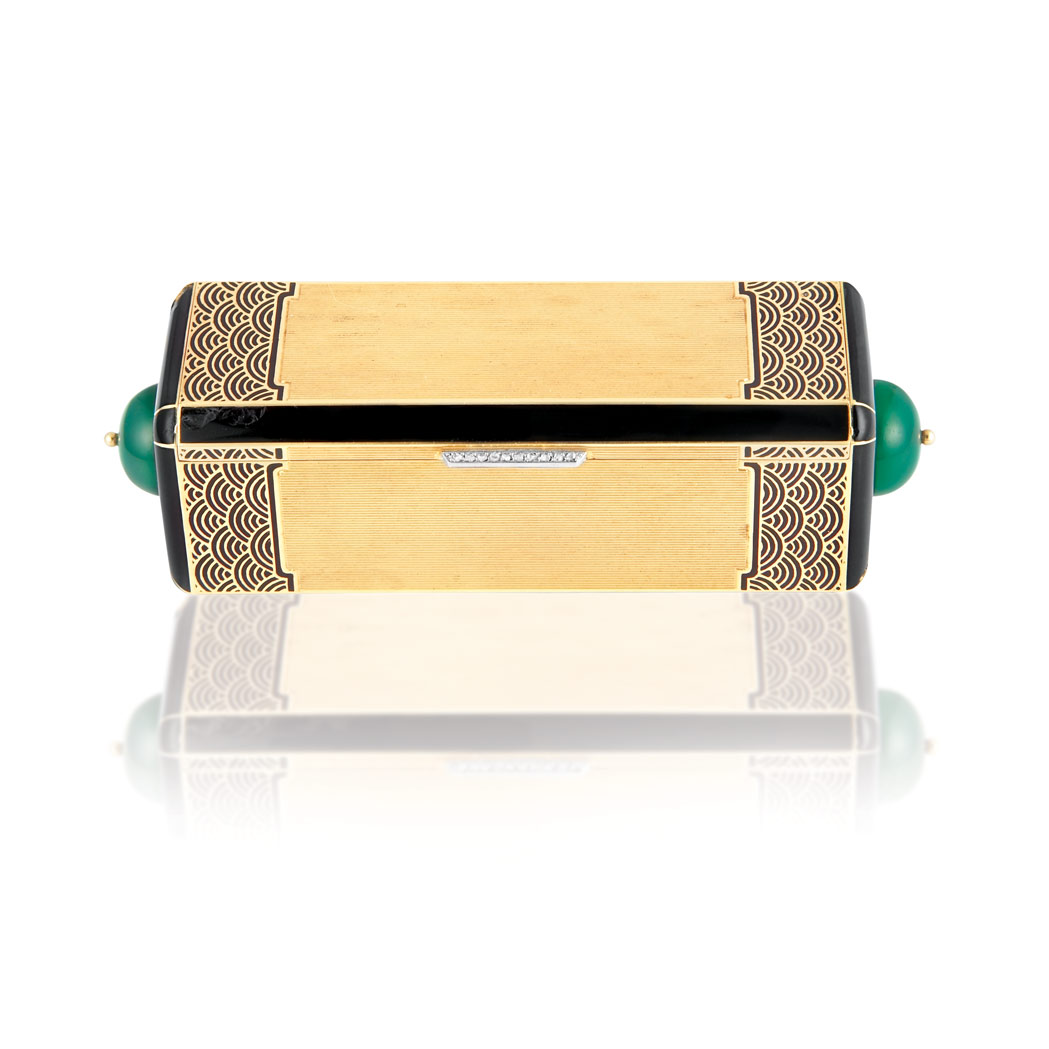 Appraisal: Art Deco Gold Platinum Green Onyx Enamel and Diamond Lipstick