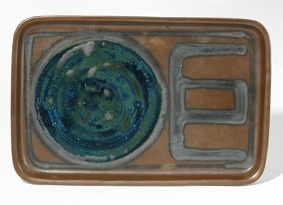 Appraisal: An early Troika Pottery tray rectangular form painted with blue