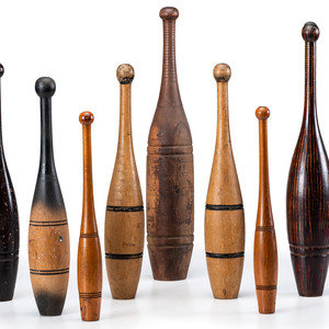 Appraisal: Eight Turned Wood Juggling Pins th Century comprising two pairs