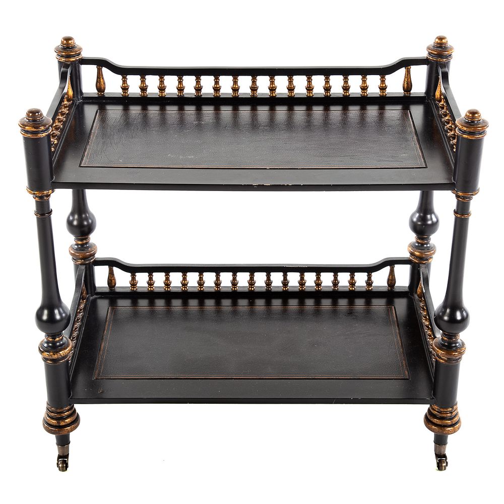 Appraisal: Ardley Hall Black Gold Painted Two-Tiered Server in H in