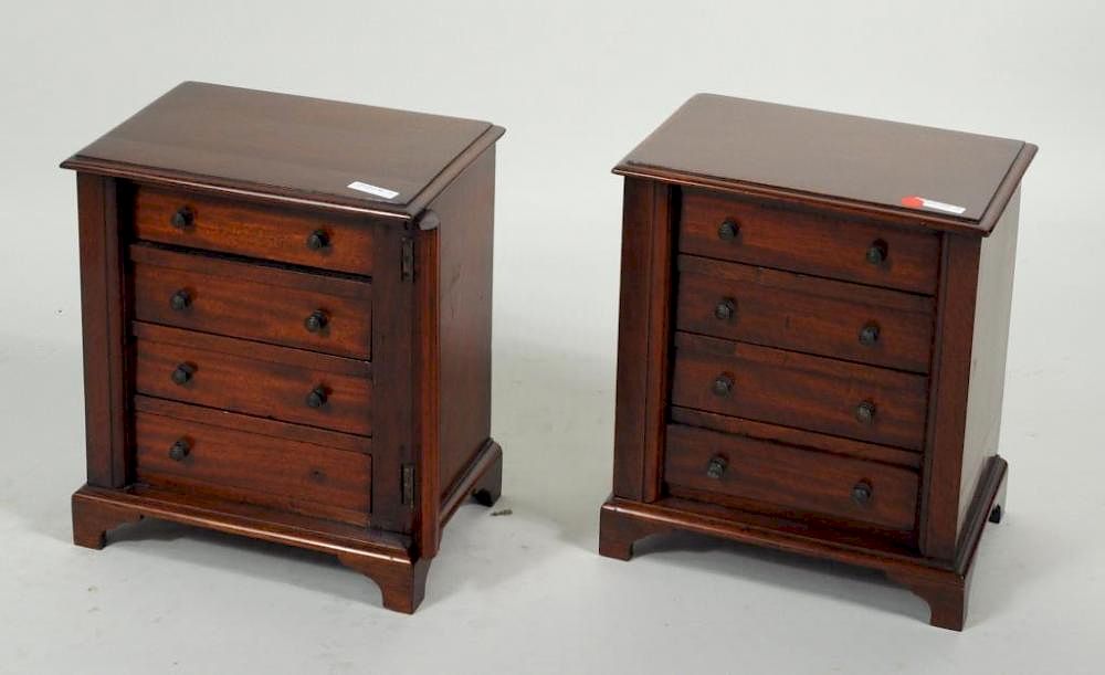 Appraisal: Pair Georgian Style Mahogany Miniature Chests Pair Georgian style mahogany