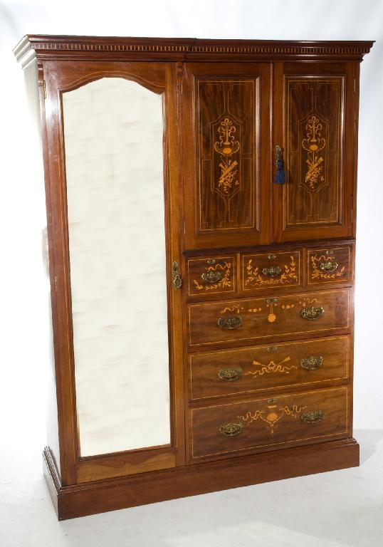 Appraisal: SHAPLAND PETTER SHERATON REVIVAL INLAID MAHOGANY COMBINATION WARDROBE c the