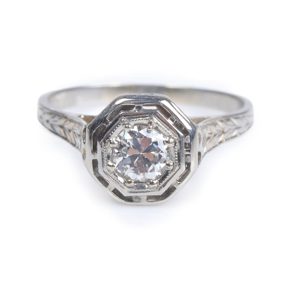 Appraisal: Antique Art Deco estate K white gold diamond filigree engagement