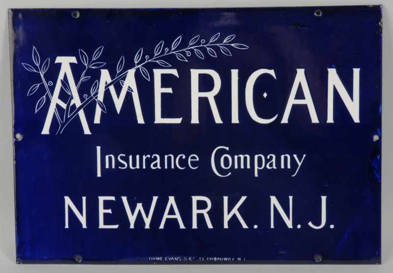 Appraisal: Porcelain American Insurance Co Sign Description Newark NJ No porcelain