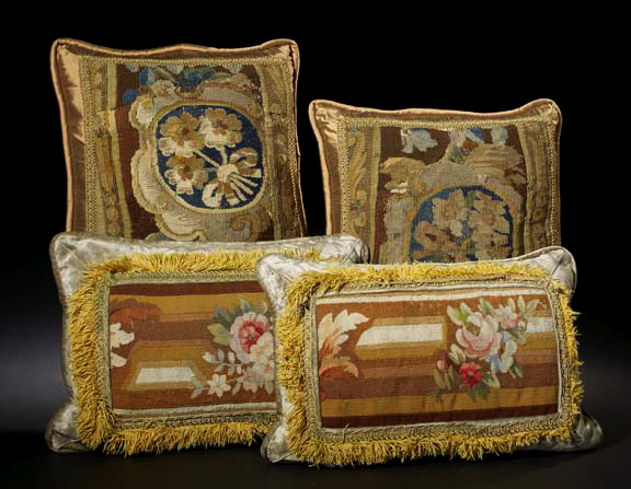 Appraisal: Pair of Large French Antique Aubusson Floral Tapestry-Faced Accent Pillows