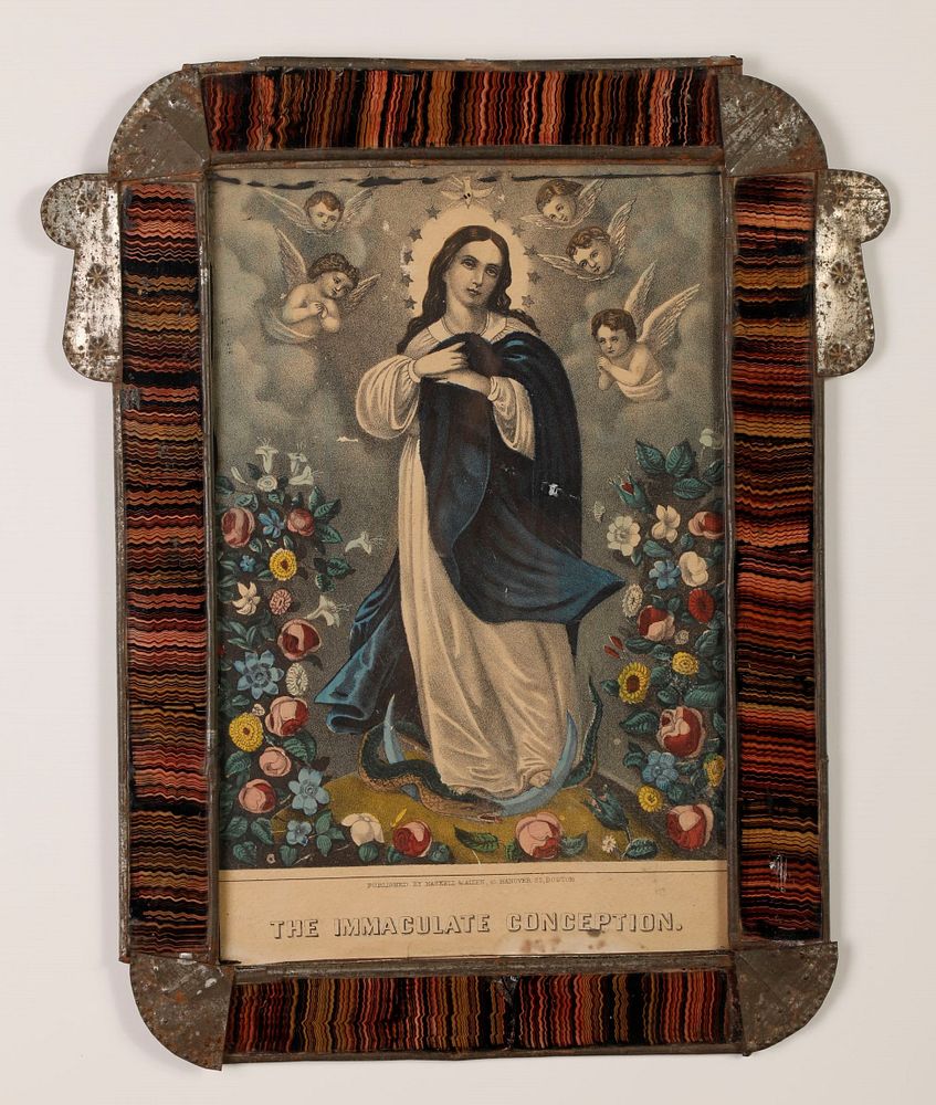 Appraisal: Tin Frame with Devotional Print ca Attributed to Mesilla Combed