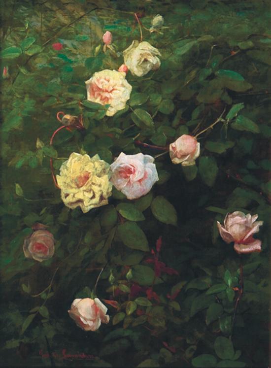 Appraisal: LAMBDIN GEORGE COCHRAN American - Pink and Yellow Roses oil