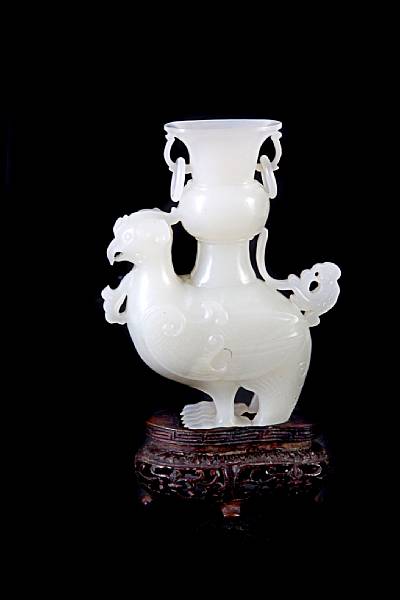 Appraisal: A white jade bird and vase group th century height