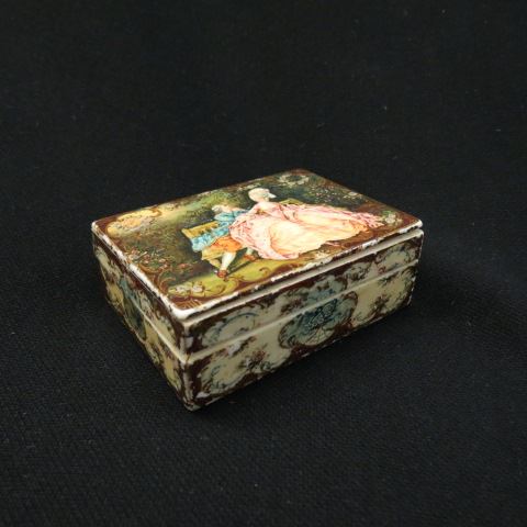 Appraisal: French Handpainted Ivory Dresser Box courting scene x circa