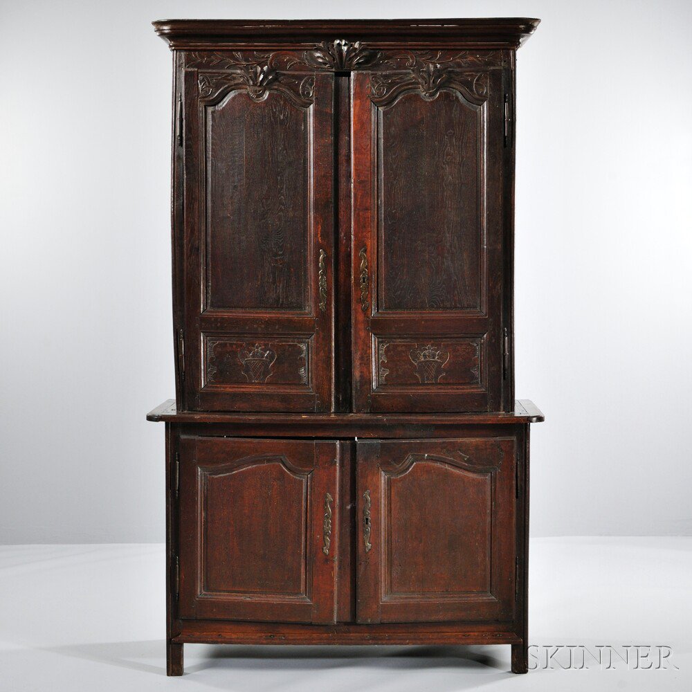 Appraisal: Carved Walnut Armoire th century cornice and upper cabinet of